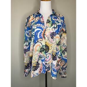SundayUp Paisley Blouse Sz Large Blue Pink  Boho Preppy